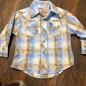 Wrangler Kids' Blue and Tan Plaid Shirt